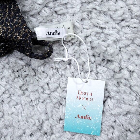 Andie Swim x Demi Moore The Tropez Triangle Bikini Top Size Small Black Gold - Picture 5 of 7